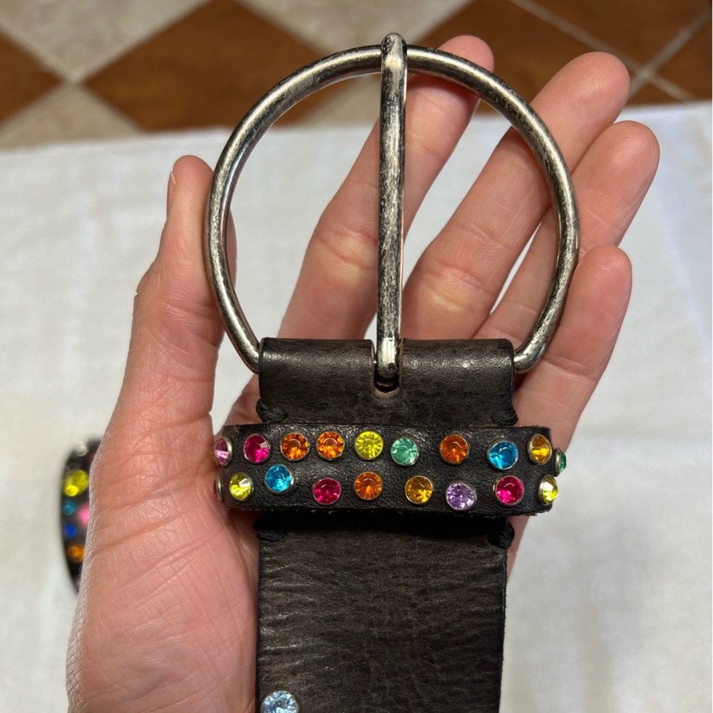 Black Genuine Leather Swarovski Crystal Belt - Picture 6 of 16